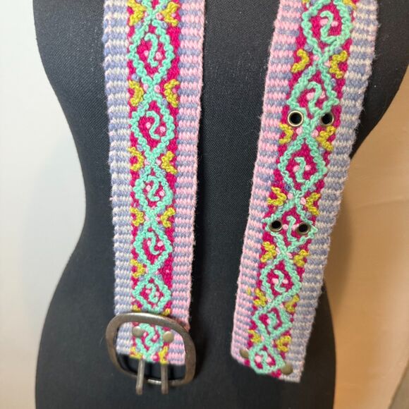 Jenny Krauss Woven Boho Colorful Belt Silver Colored Buckle Women\'s Size Medium main image 5